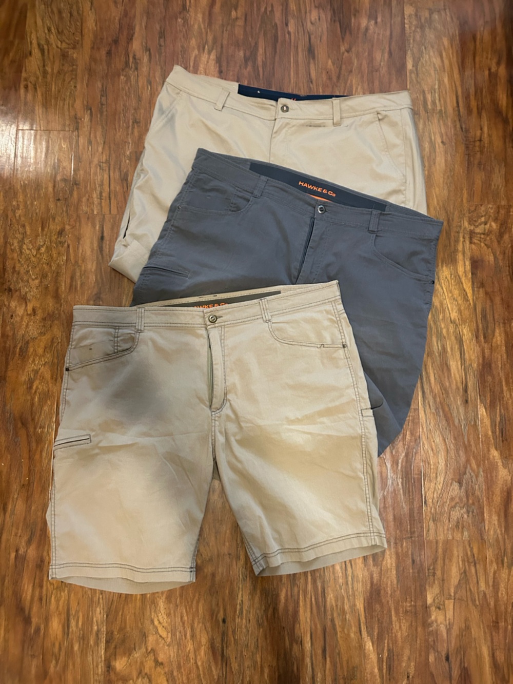 Hawke & Co Khaki and Charcoal Flat Front Men's Shorts Pack - Picture 2 of 12